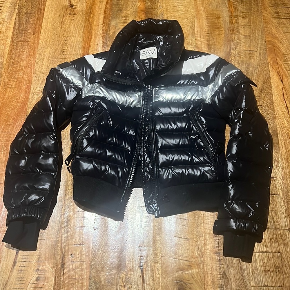 SAM. Jacket girl 8 down fill black silver cropped